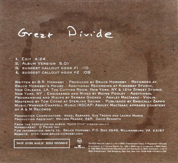 Bruce Hornsby : Great Divide (CD, Single, Promo)