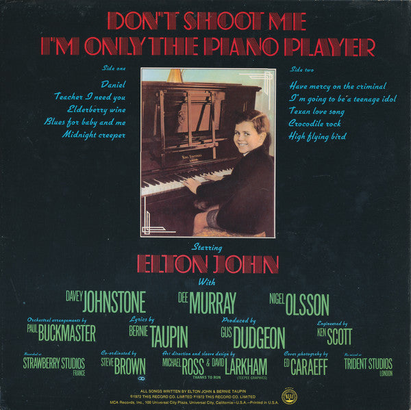 Elton John : Don't Shoot Me I'm Only The Piano Player (LP, Album, RE, Pi)