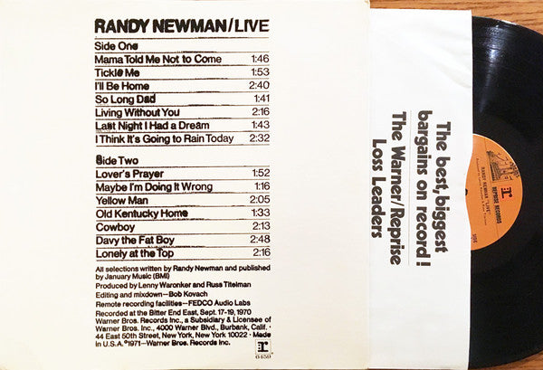 Randy Newman : Live (LP, Album, San)