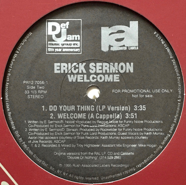 Erick Sermon : Welcome (12", Promo)