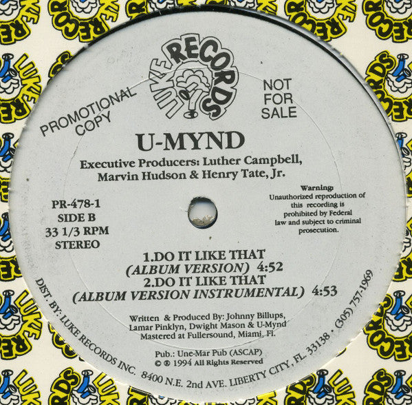 U-Mynd : Prove My Love / Do It Like That (12", Single, Promo)