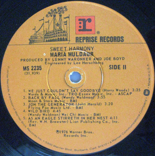 Maria Muldaur : Sweet Harmony (LP, Album, Win)