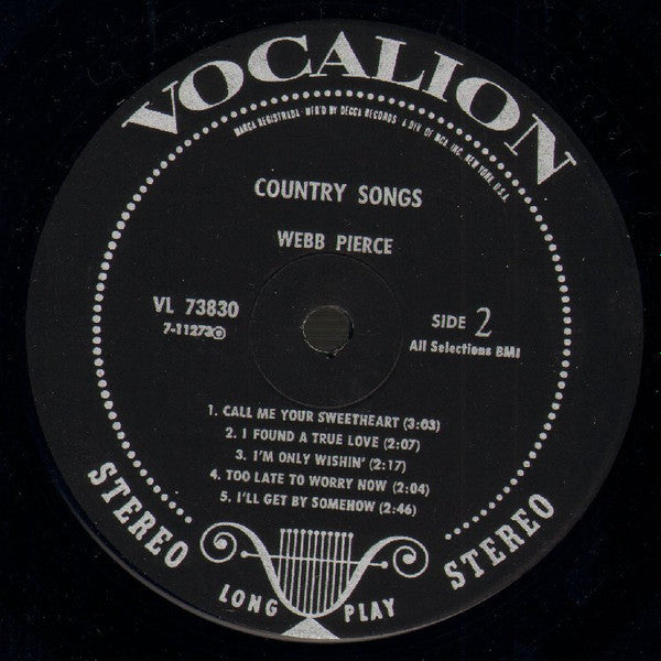 Webb Pierce : Country Songs (LP, Album, Comp, Glo)