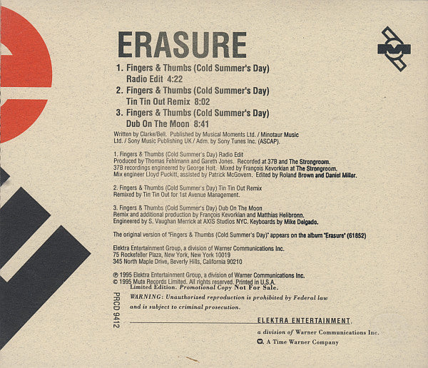 Erasure : Fingers & Thumbs (Cold Summer's Day) (CD, Maxi, Ltd, Promo)