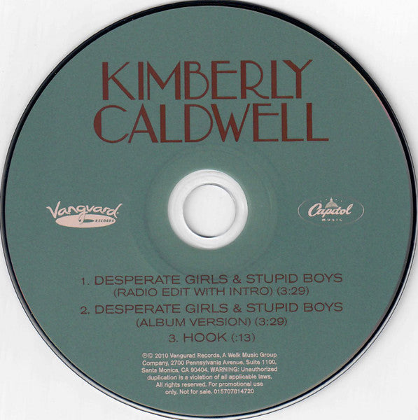 Kimberly Caldwell : Desperate Girls & Stupid Boys (CD, Single, Promo)