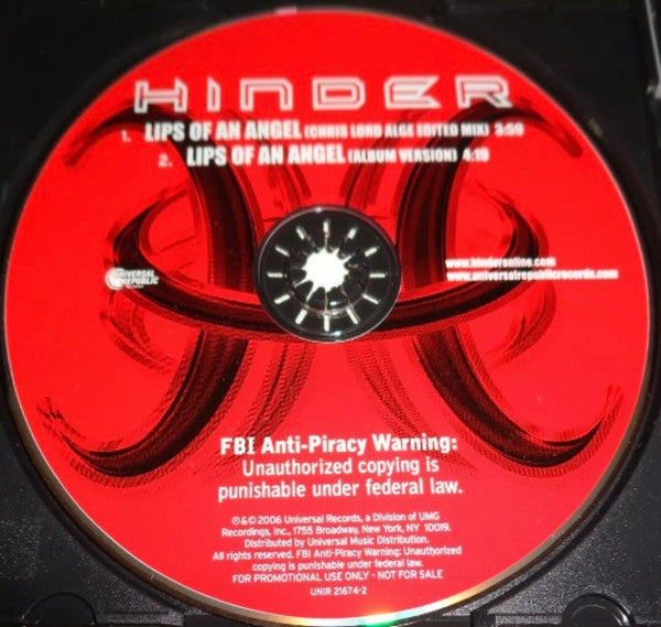 Hinder (2) : Lips Of An Angel (CD, Single, Promo)