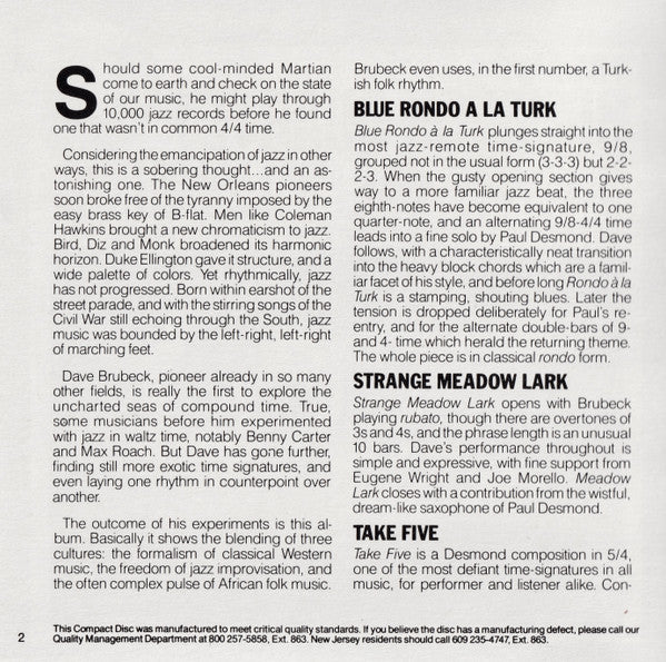 The Dave Brubeck Quartet : Time Out (CD, Album, RE, RM)