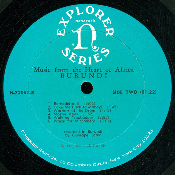 Giuseppe Coter : Burundi (Music From The Heart Of Africa) (LP, Album, RE)