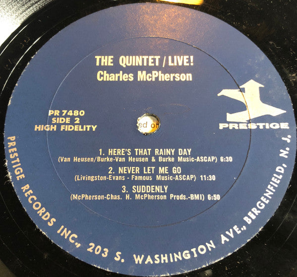 Charles McPherson : The Quintet/Live! (Recorded Live At The Five Spot) (LP, Album, Mono)
