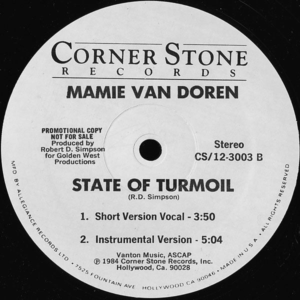 Mamie Van Doren : State Of Turmoil (12", Promo)