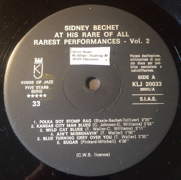 Sidney Bechet : Here Is Sidney Bechet At His Rare Of All Rarest Performances Vol. 2 (LP, Album, Mono)