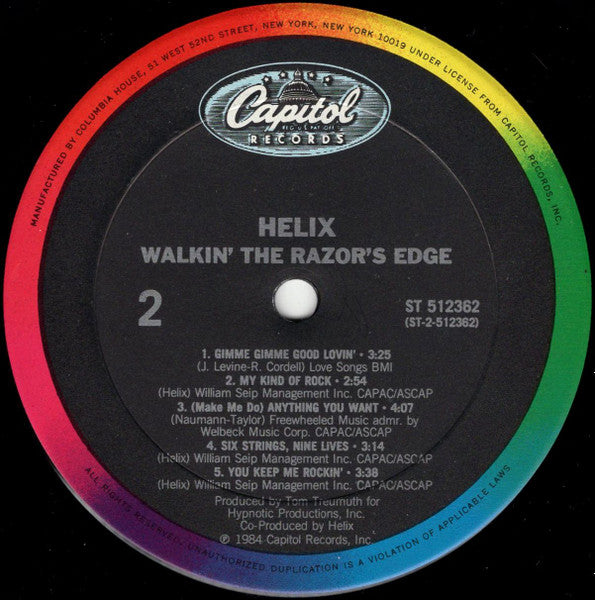 Helix (3) : Walkin' The Razor's Edge (LP, Album, Club)