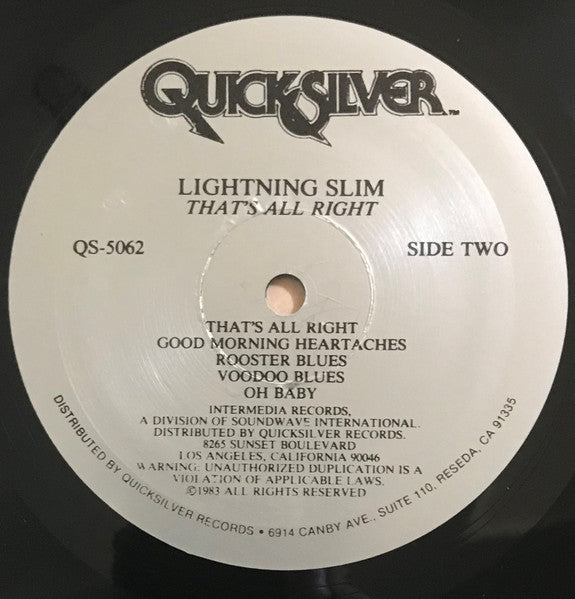 Lightning Slim : That's All Right (LP, RE)