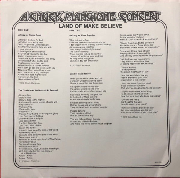 Chuck Mangione With Hamilton Philharmonic Orchestra : Land Of Make Believe... A Chuck Mangione Concert (LP, Album, San)