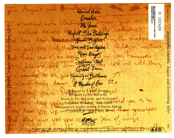 Counting Crows : August And Everything After (CD, Album, Club, BMG)