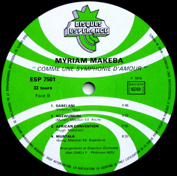 Miriam Makeba : Comme Une Symphonie D'Amour (LP, Album)