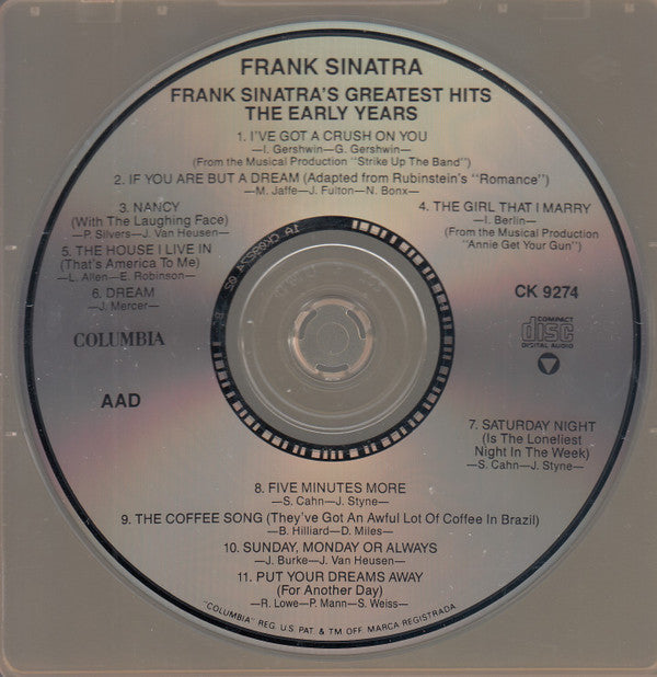 Frank Sinatra : Frank Sinatra's Greatest Hits The Early Years (CD, Comp)
