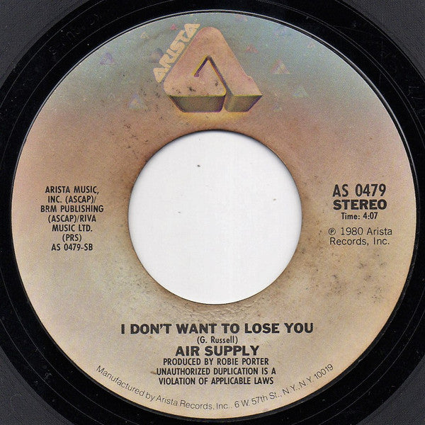 Air Supply : Lost In Love (7", Single, Styrene, She)