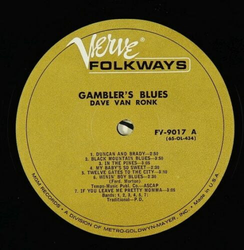 Dave Van Ronk : Gambler's Blues (LP, Album, Mono, RE)