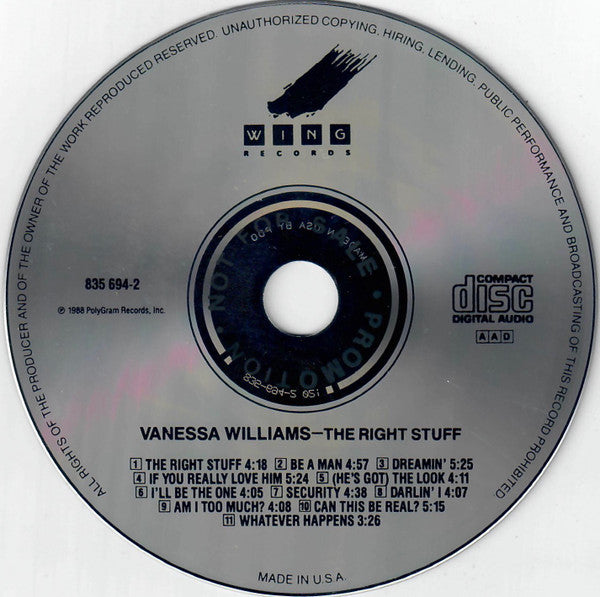 Vanessa Williams : The Right Stuff (CD, Album, Promo)