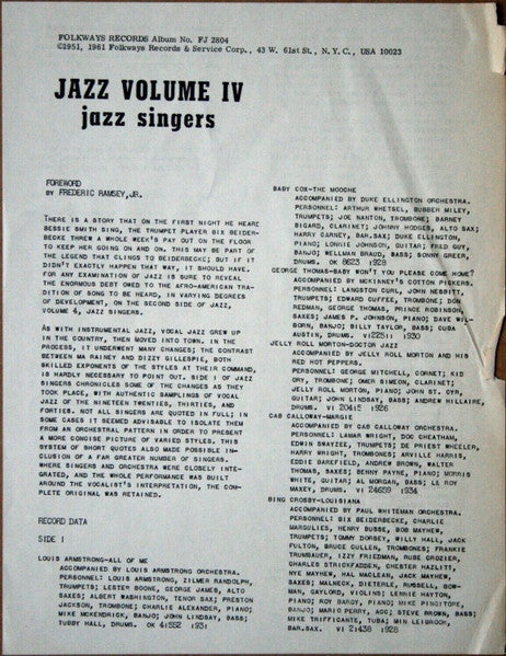 Various : Jazz Volume 4: Jazz Singers (LP, Comp, Mic)