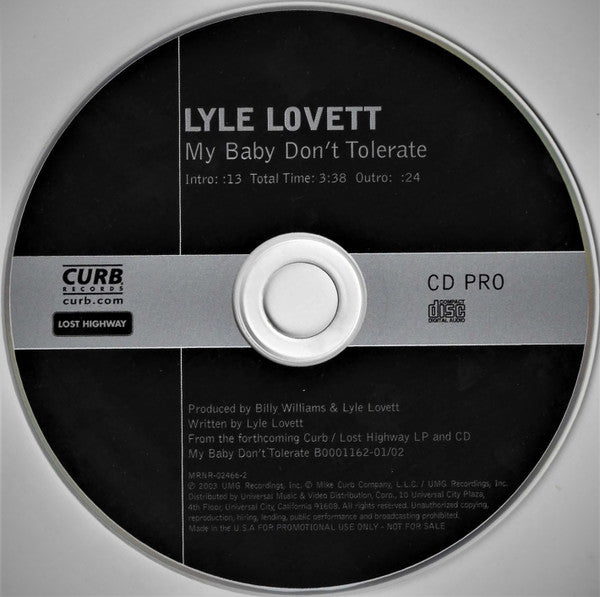 Lyle Lovett : My Baby Don't Tolerate (CD, Single, Promo)