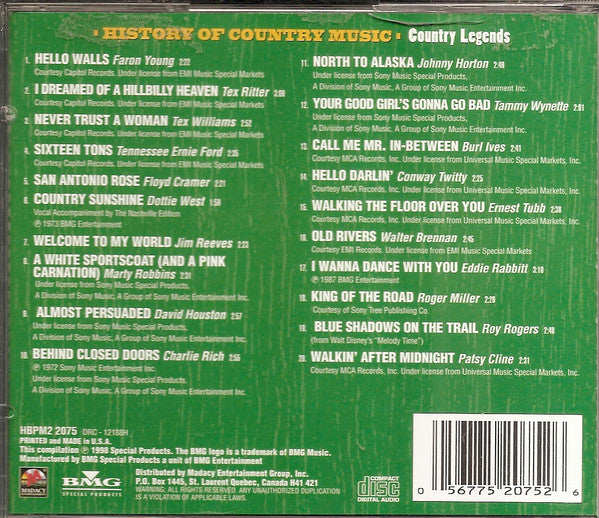 Various : History Of Country Music Country Legends (CD, Comp)