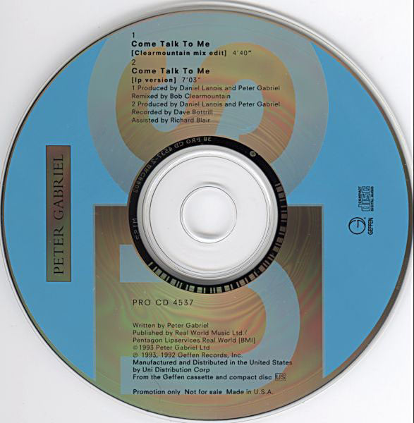 Peter Gabriel : Come Talk To Me (CD, Single, Promo)
