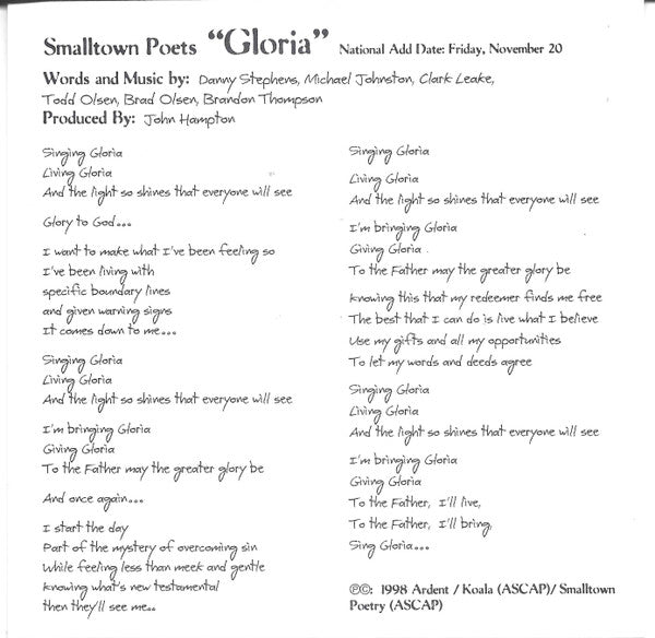 Smalltown Poets : Gloria (CD, Maxi, Promo)