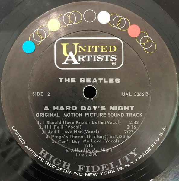 The Beatles : A Hard Day's Night (Original Motion Picture Sound Track) (LP, Album, Mono)