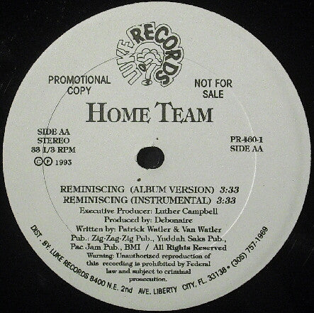 Home Team : Back To The Bronx / Reminiscing (12", Promo)