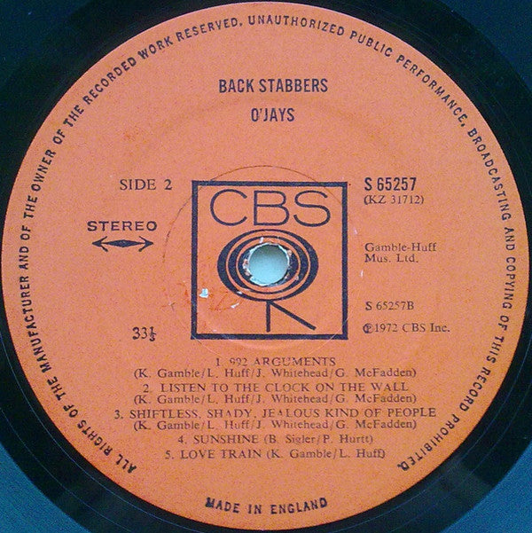 The O'Jays : Back Stabbers (LP, Album)