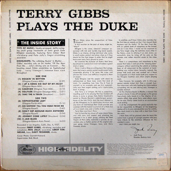 Terry Gibbs : Terry Gibbs Plays The Duke (LP, Album, Mono)