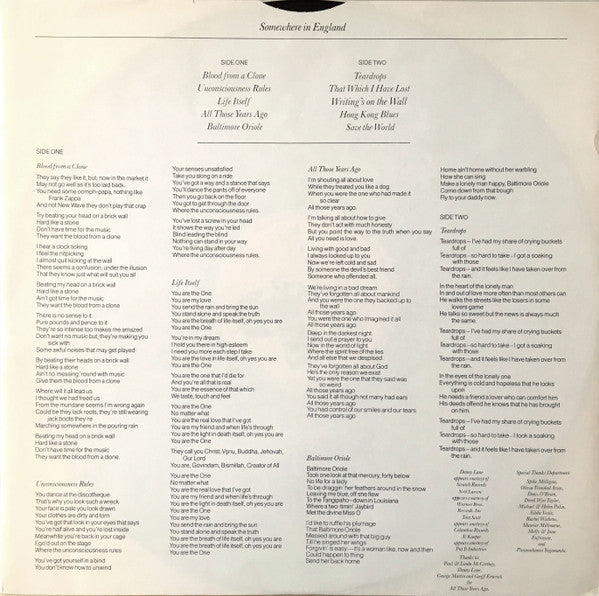 George Harrison : Somewhere In England (LP, Album, Spe)