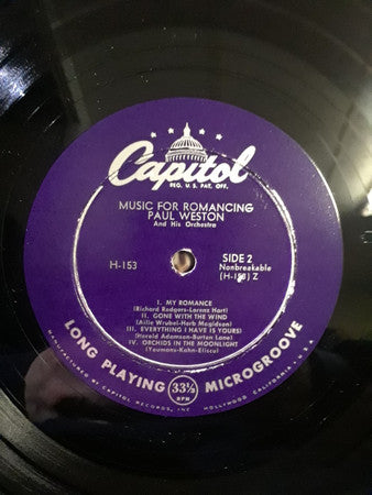 Paul Weston And His Orchestra : Music For Romancing (10", Album, Mono)