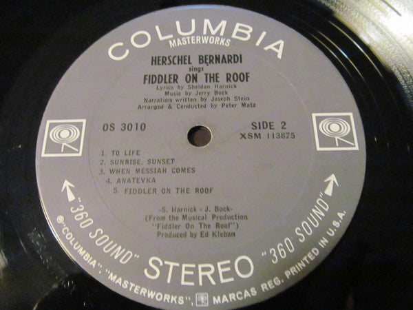 Herschel Bernardi : Herschel Bernardi Sings Fiddler On The Roof (LP)
