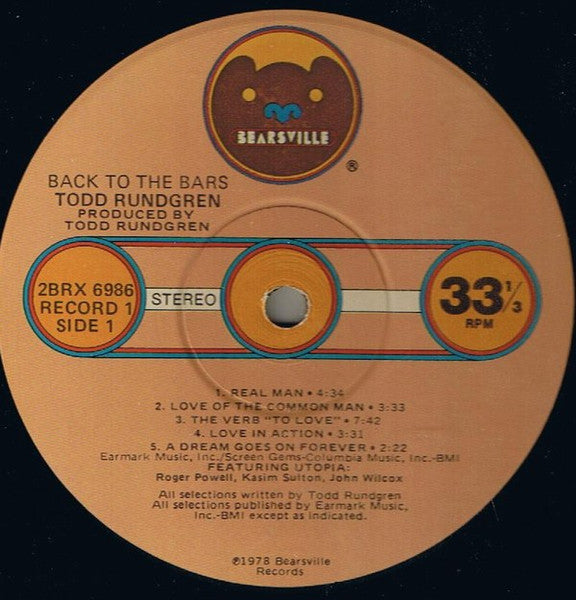 Todd Rundgren : Back To The Bars (2xLP, Album, Jac)