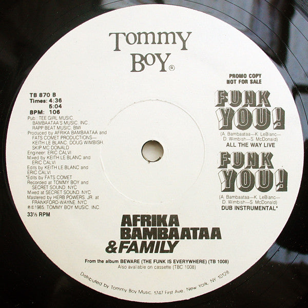 Afrika Bambaataa & Family : Funk You! (12", Promo)