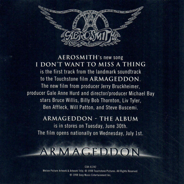 Aerosmith : I Don't Want To Miss A Thing (CD, Single, Promo)