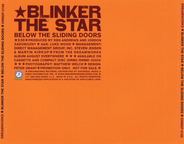 Blinker The Star : Below The Sliding Doors (CD, Single, Promo)