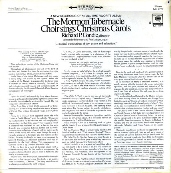 Mormon Tabernacle Choir : Sings Christmas Carols (LP, RE)