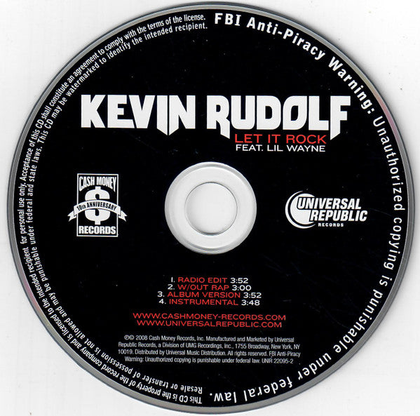 Kevin Rudolf Feat. Lil Wayne : Let It Rock (CD, Single, Promo)