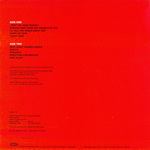 Tony Carey : Tony Carey (LP, Album, Blu)