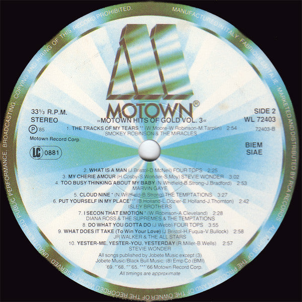 Various : Motown Hits Of Gold Volume 3 (LP, Comp)