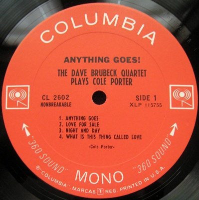 The Dave Brubeck Quartet : Anything Goes! The Dave Brubeck Quartet Plays Cole Porter (LP, Album, Mono)