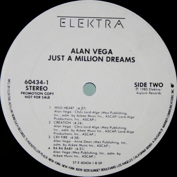Alan Vega : Just A Million Dreams (LP, Album, Promo, SP )