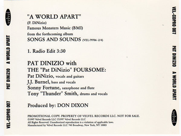 Pat DiNizio With The Pat Dinizio Foursome : A World Apart (CD, Single, Promo)