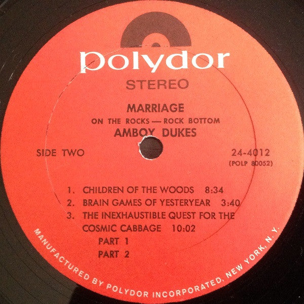 The Amboy Dukes : Marriage On The Rocks - Rock Bottom (LP, Album, Sid)