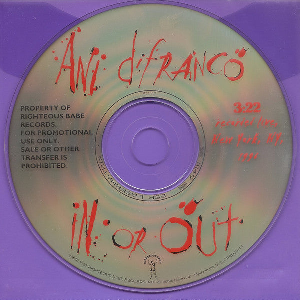Ani DiFranco : In Or Out (CD, Single, Pro)