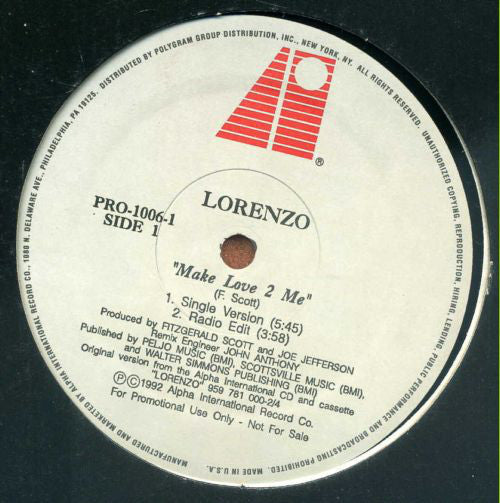 Lorenzo Smith : Make Love 2 Me (12", Single, Promo)